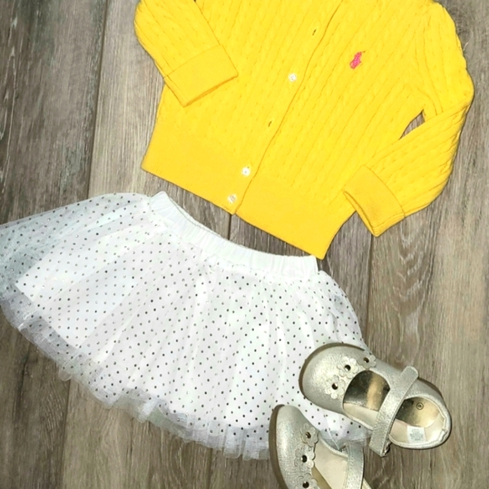 Toddler girls cream tutu with gold polka dots in sz. 18 mos.